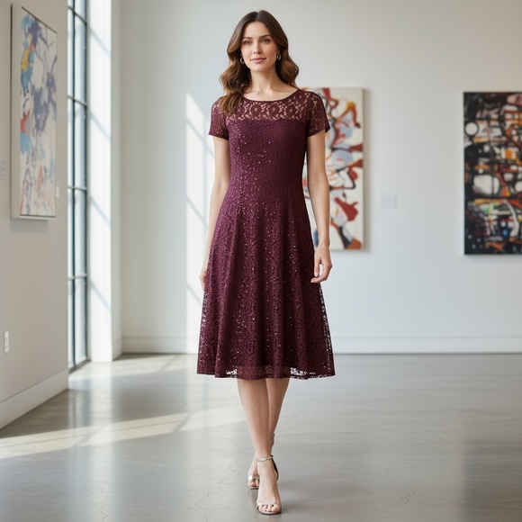 SL Fashions Sequined Lace MIDI Dress size 18 - Picture 2 of 14